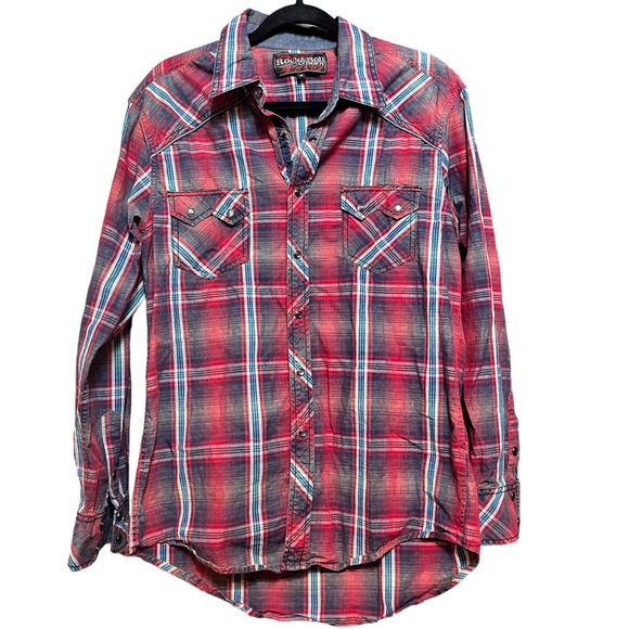 Rock & Roll CowBoy Men’s Snap On Long Sleeve Plaid Shirt - Picture 2 of 7